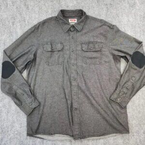 Wrangler Shirt Mens Large Gray Heavyweight Denim Flex Elbow Patch Chore Western